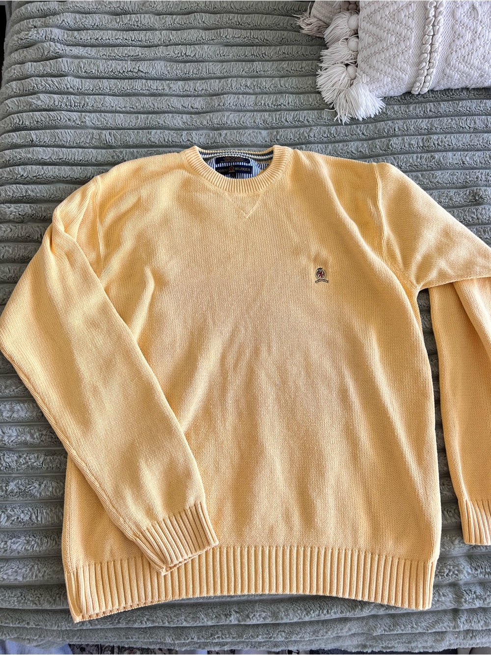 Vintage Tommy Hilfiger Yellow Crewneck 100% Cotton Sweater- XL